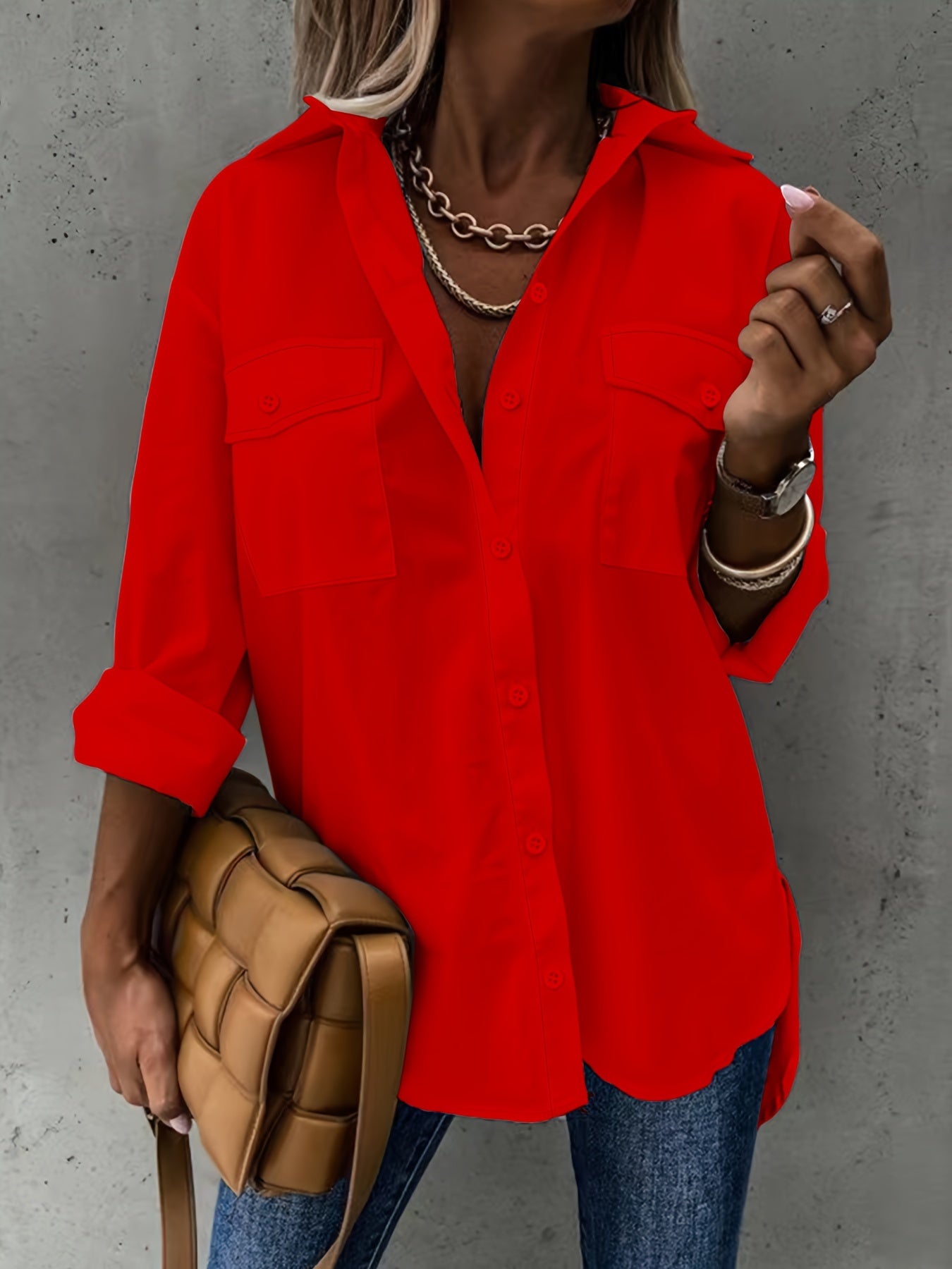 Simple Casual Long Sleeve Shirt With Pocket