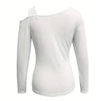 Women's Cut Out Off Shoulder Top - Long Sleeve Plain Tee For Holiday, Spring & Autumn
