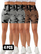 4 Pack Push Up Seamless Running Yoga Top For Women Sportswear Gym Fitness Sets 3-ROW HOOK Seamless Tie Dye Tummy Control Leggings