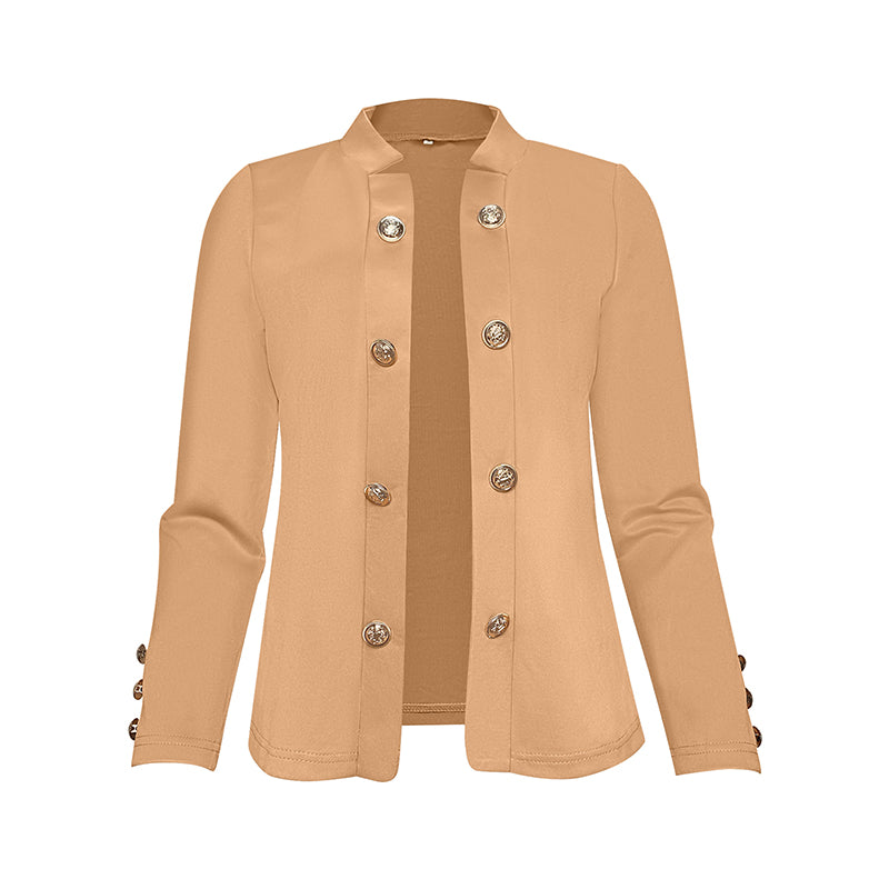 Plus Size Women's Solid Color Double Breasted Long Sleeve Top - Button Cuff Casual & Office Wear