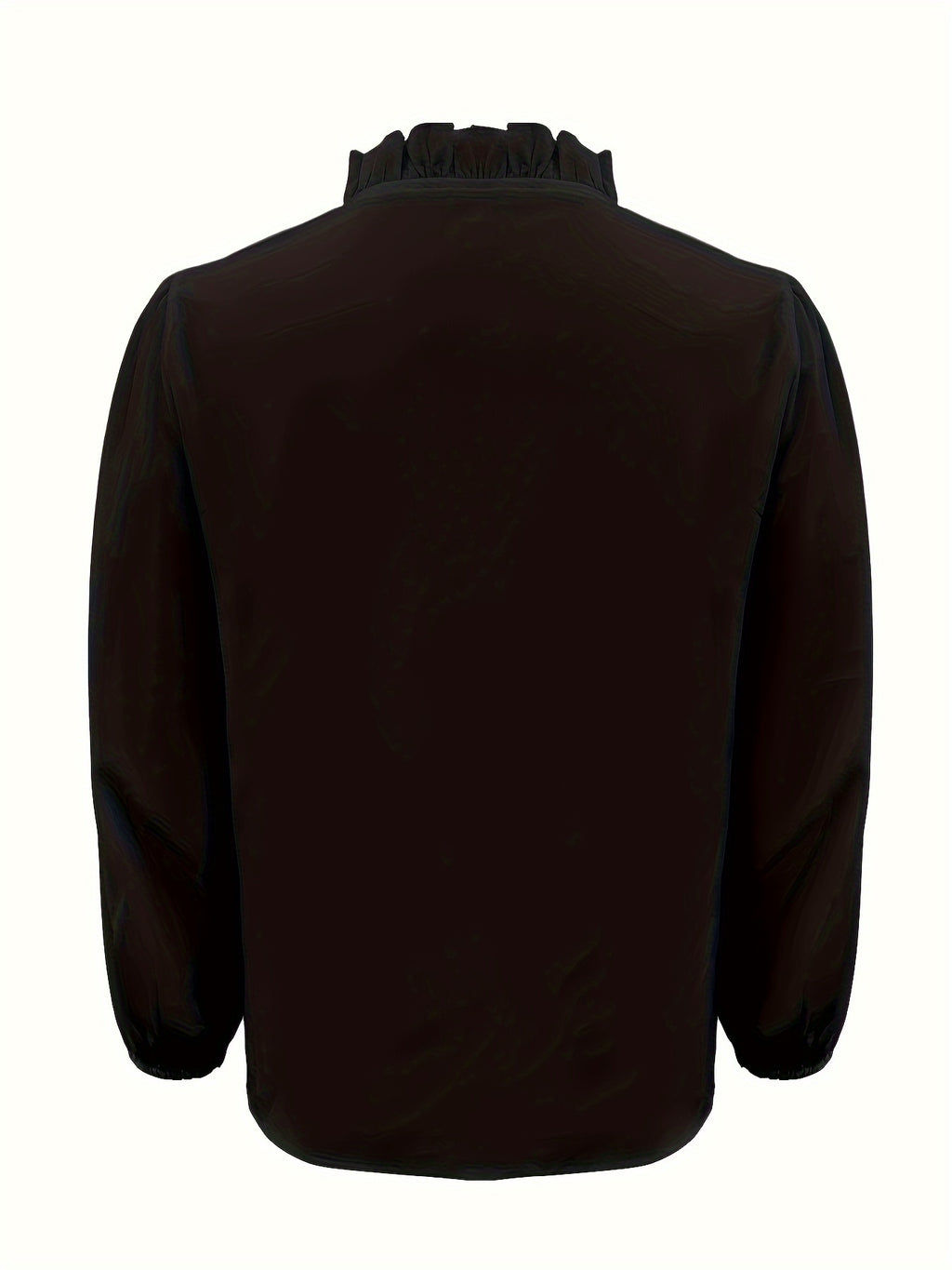 Pure Color Ruffle Hemline Shirt, Casual V-neck Long Sleeve Shirt.