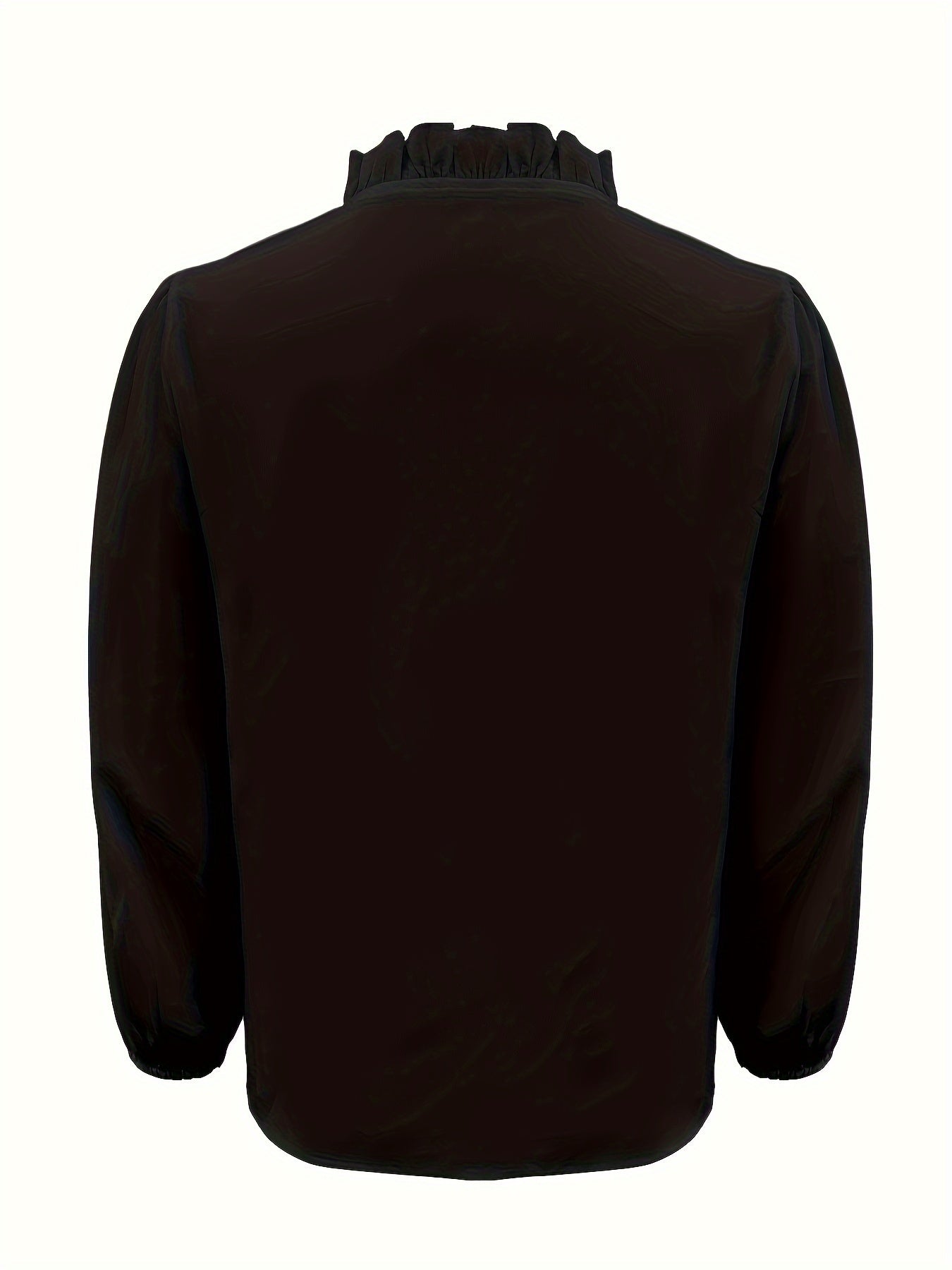 Pure Color Ruffle Hemline Shirt, Casual V-neck Long Sleeve Shirt.