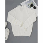 Women's Long Sleeve Ruffle Sweaters V Neck Lightweight Knitted Pullover Sweater Tops