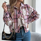 Womens Button Down Shirts Jacket Long Sleeve Plaid Shackets Business Casual Blouse Top