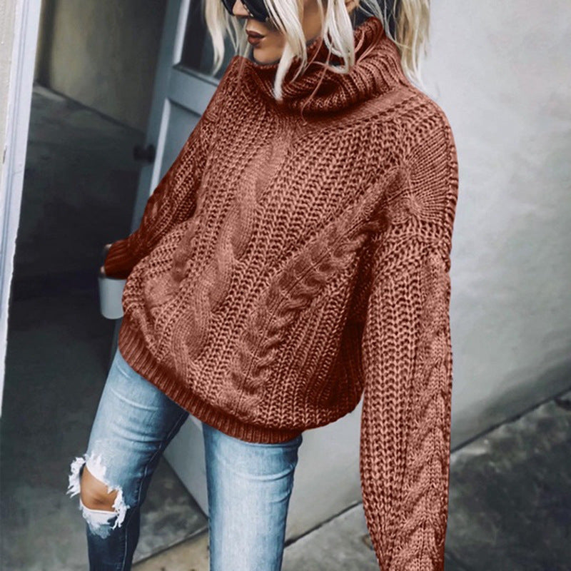 Women's Cable Knit Turtleneck Sweater, Classic Long Sleeve Winter Knitwear For Casual And Formal Wear