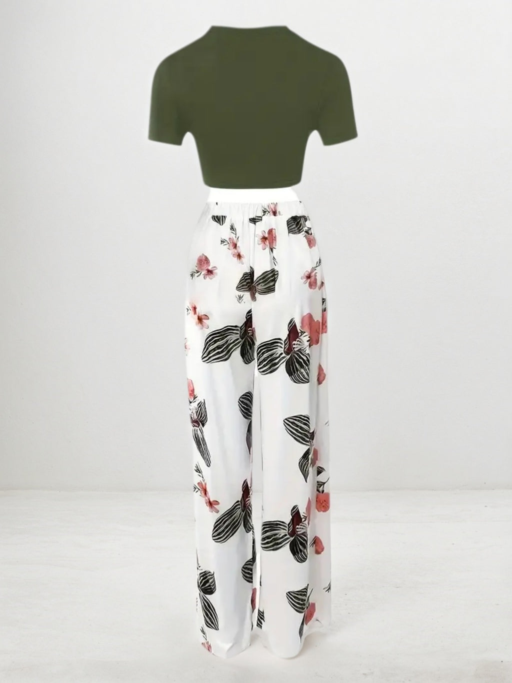 2 Pieces Of Women's Casual Sportswear, Striped Short Sleeved Jacket And High Waisted Wide Leg Pants Set, Brown, White And Black, Washable, Randomly Printed, Round Neck