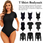 USA Warehouse Shipping Going Out T Shirt Tops Second-skin Feel Recycle Shapewear Crew Neck Short Sleeve Bodysuit For Women