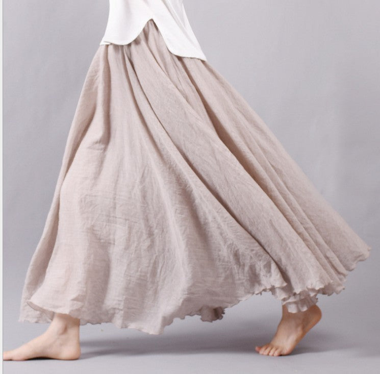 Mori Girl Art Plus Size Cotton And Linen Skirt Elastic Waist Linen A-line Skirt