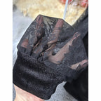 Women's Gothic Velvet Top, V Neck Lace Patchwork Long Sleeve Shirt