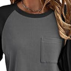 Women's Color Block Raglan Tee, Long Sleeve Crewneck Casual Top For Spring Fall