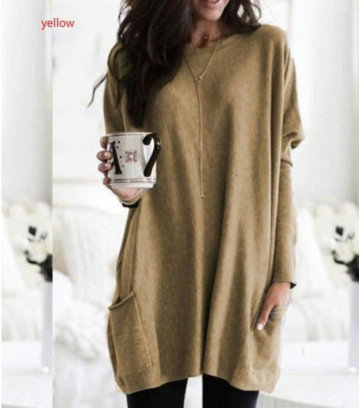 European And American Long-Sleeved Casual Pocket T-Shirt