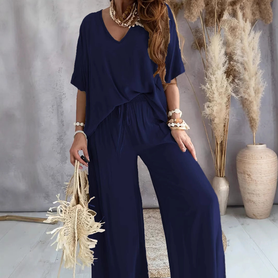 Women's Bat Sleeve Top Casual Pants Suit
