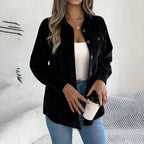 Women's Corduroy Shirt Jacket, Lapel Long Sleeve Button-Down Coat For Casual And Office Wear
