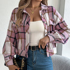 Womens Button Down Shirts Jacket Long Sleeve Plaid Shackets Business Casual Blouse Top
