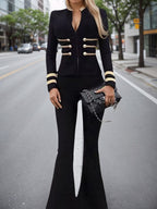 Women's Slim Fit Sexy Gold Border British Style Top, Hot Selling Autumn And Winter New Navy Blue Style Jacket, Elegant And Sexy