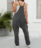 Self-pick-up Only Women's Casual Sleeveless Backless Loose Solid Color Jumpsuit Loose Stretch Pants Zipper Jumpsuit With Pockets Only Self-pickup Is Supported