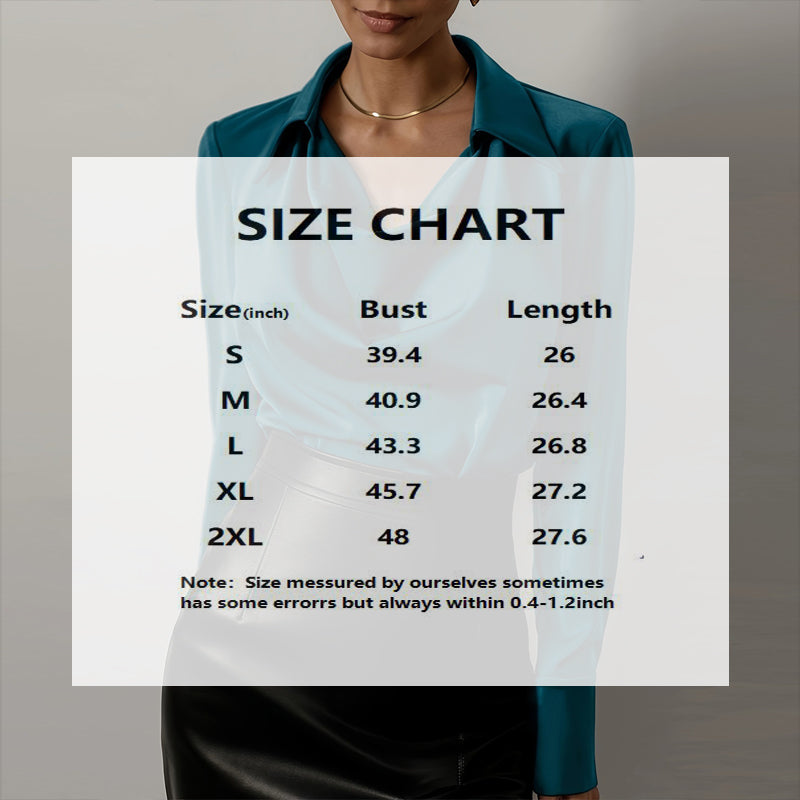 Women's Solid Color Long Sleeve Cowl Neck Blouse With Draped Detail - Elegant Office Formal Shirt For Spring&Fall