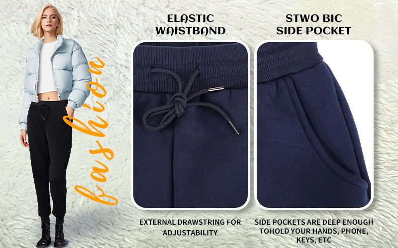 Women's Fleece Sweatpants Jogger Fleece Pants With Drawstring Waist, Boyfriend Style, Long, Solid Color, Slightly Stretchy Fabric