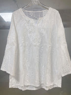 Loose V-neck Temperament Commute Embroidered Bell Sleeve Lace Top