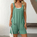 Womens Rompers Summer Casual Short Overalls Sleeveless Adjustable Tie Knot Strap Jumpsuits With Pockets