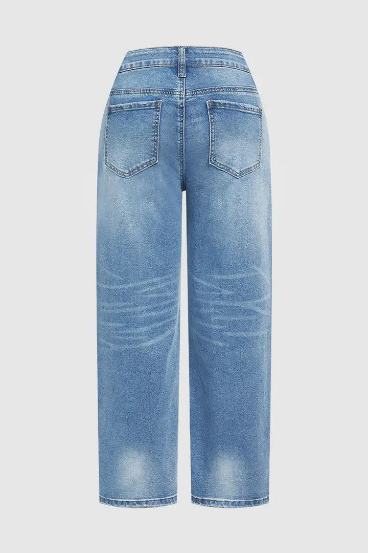 Low-Rise Cropped Boyfriend Jeans For Women, Relaxed Fit Straight Leg Denim With A Distressed Raw Hem, Casual Light Wash Pants