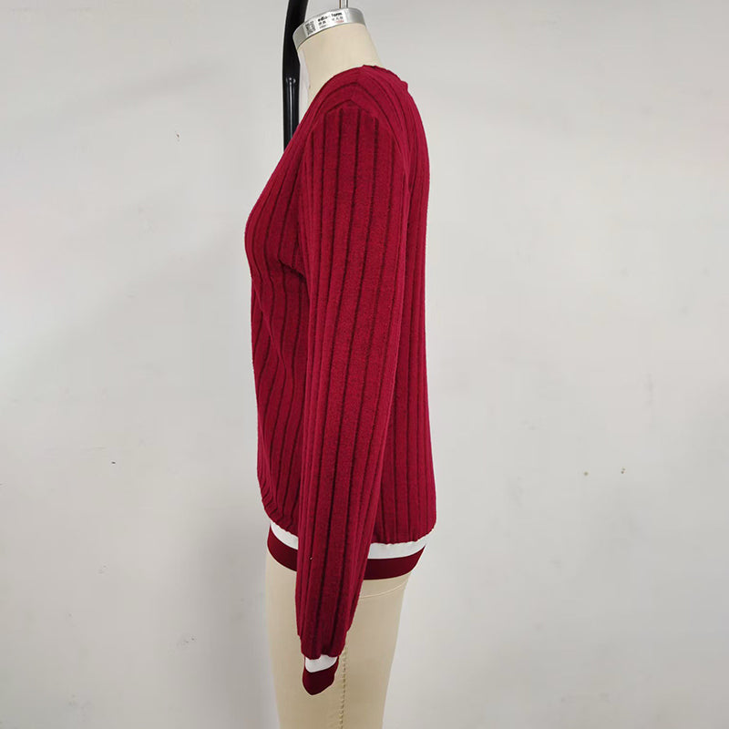 Women's Casual V-Neck Color-Block Top, Long Sleeve Comfortable Blouse For Everyday Autumn And Winter Wear