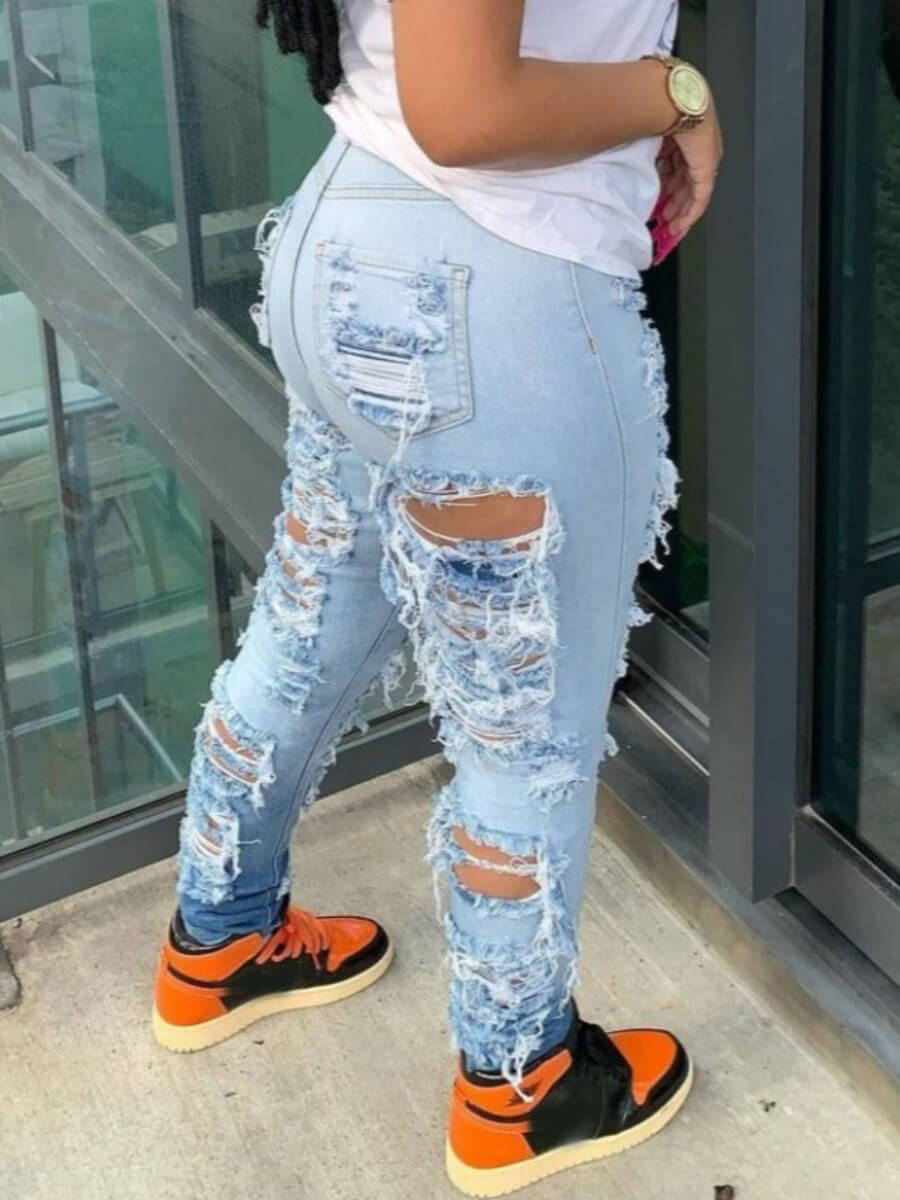 Women's Fashion Trend Ripped Stretch Jeans, Slim-fit Gradient Jeans, Suitable For All Kinds Of Wear, The Perfect Holiday Gift, Denim For Women