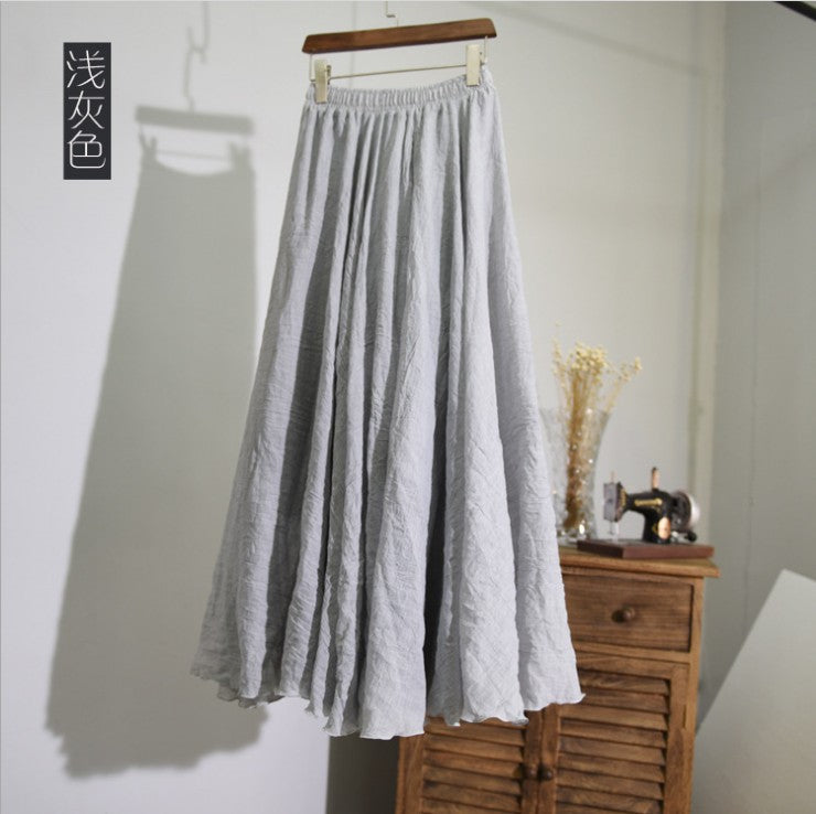 Mori Girl Art Plus Size Cotton And Linen Skirt Elastic Waist Linen A-line Skirt