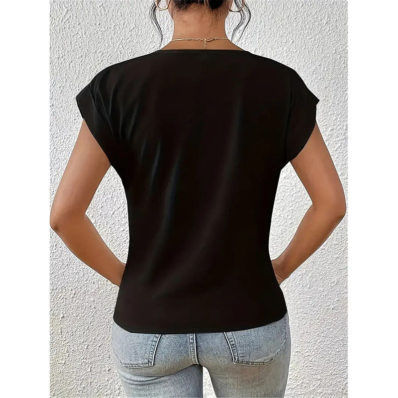 Women's Comfy Casual Summer Tops Short Sleeve V Neck Blouses T Shirts Twist Knot Basic Tees