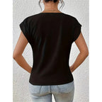 Women's Comfy Casual Summer Tops Short Sleeve V Neck Blouses T Shirts Twist Knot Basic Tees