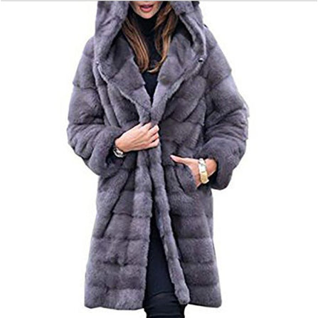 Solid Color Loose Plush Hooded Coatimitation Fur