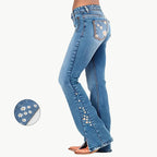 Women's High-Waist Star Patch Jeans, Wide-Leg Full-Length Jeans With A Retro Y2K Sta Light-Wash Denim For All Seasons Forbidden Platform - Temu