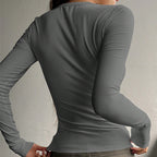 Women's Button-Front Ribbed Knit Top Round Neck Long Sleeve Fitted Sweater For Spring And Fall
