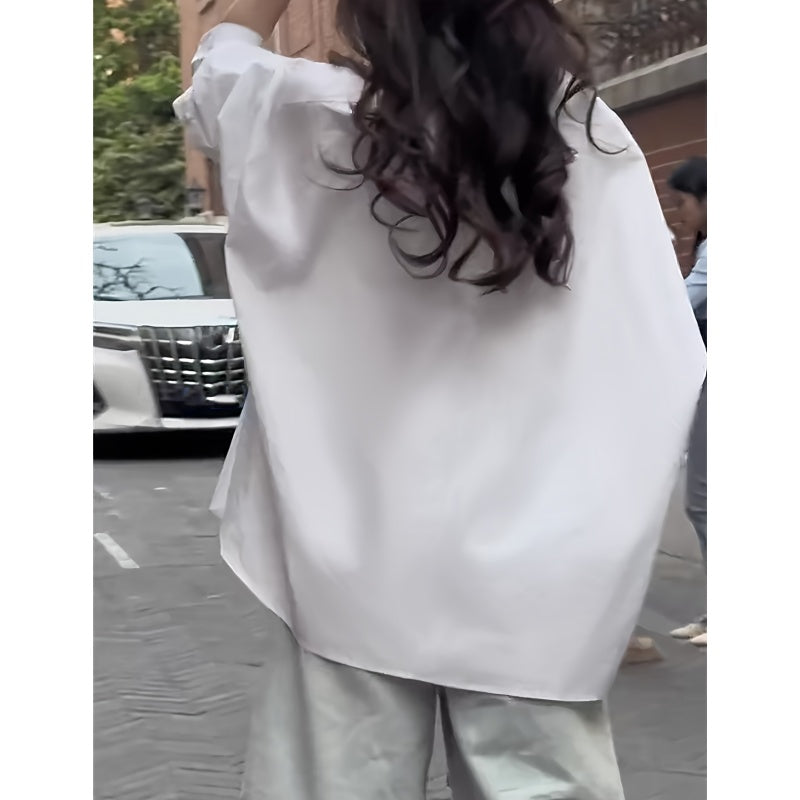 Women's Long Sleeve Button Down Shirt - Oversized Loose Fit Business Blouse Trendy Fall Casual Work Top