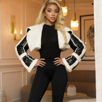 Leather-and-Fur-Trim Short Jacket For Women