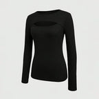 Women's Cut Out Ribbed Tee, Long Sleeve Fitted Sexy Casual Top