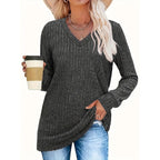 3 Pack Womens Long Sleeve Shirts V Neck Tunic Tops Loose Fit Lightweight Basic Casual Fall Clothes