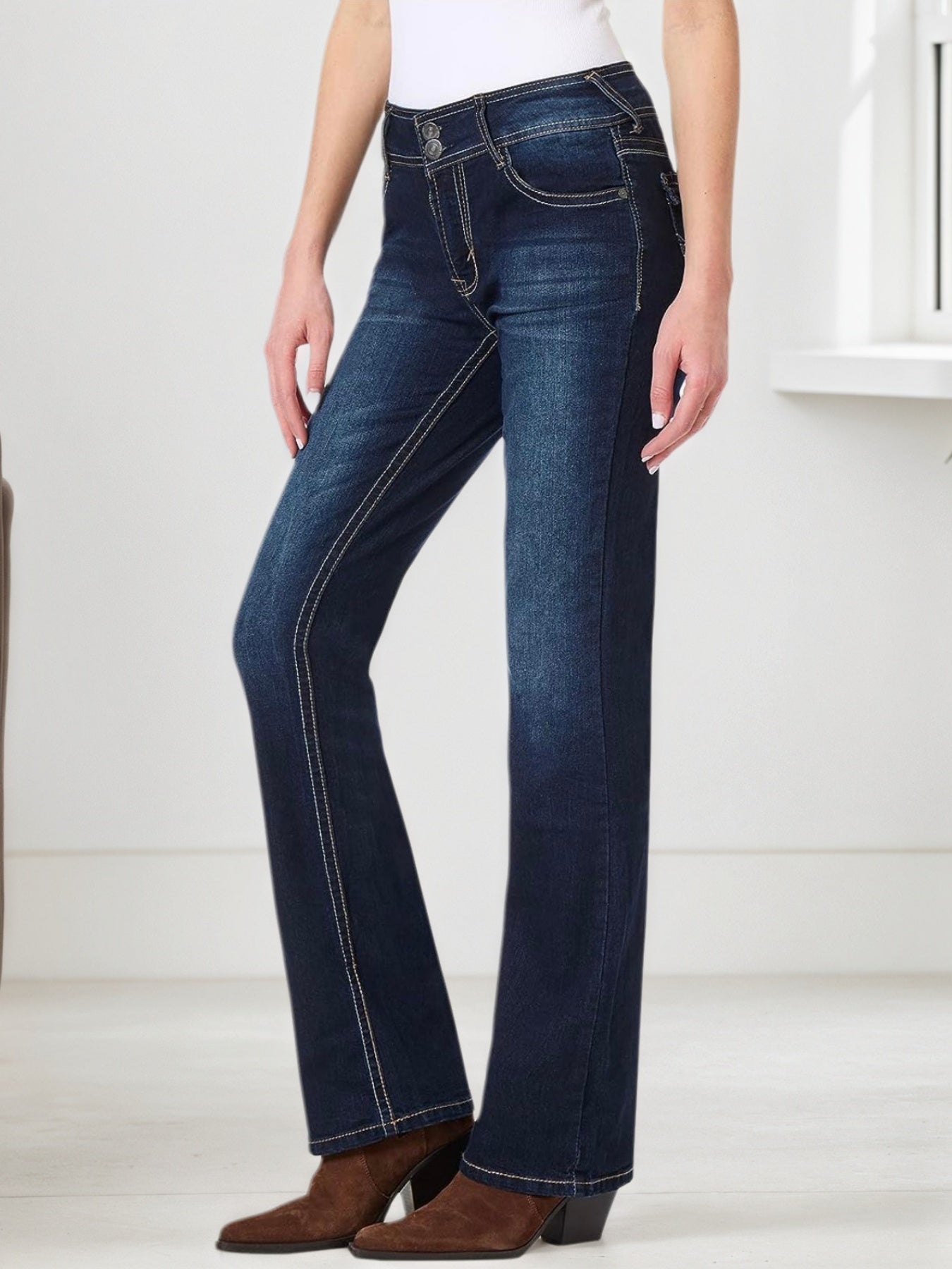 New Super Elastic Embroidered Pocket Jeans - Comfortable, Casual, And Fashionable, With Classic Button Closure Design - Retro Navy Blue, Perfect Choice For All Seasons