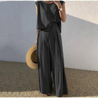 Cotton And Linen Casual Sleeveless Top Wide Leg Pants Two-piece Set