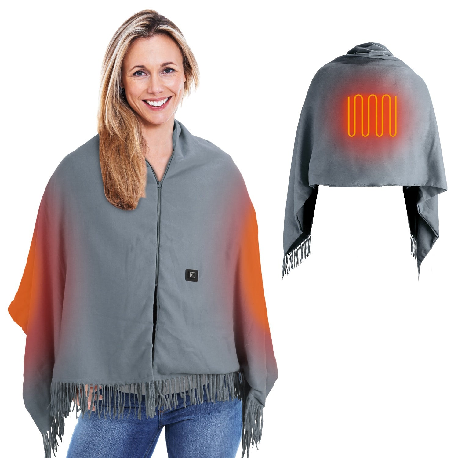 1Pc 79x24In USB Heated Shawl With Teasel Wearable Heating Blanket Electric Throw Wrap Indoor Outdoor With Zipper 3 Heating Levels Machine Washable For Outdoor Home Office