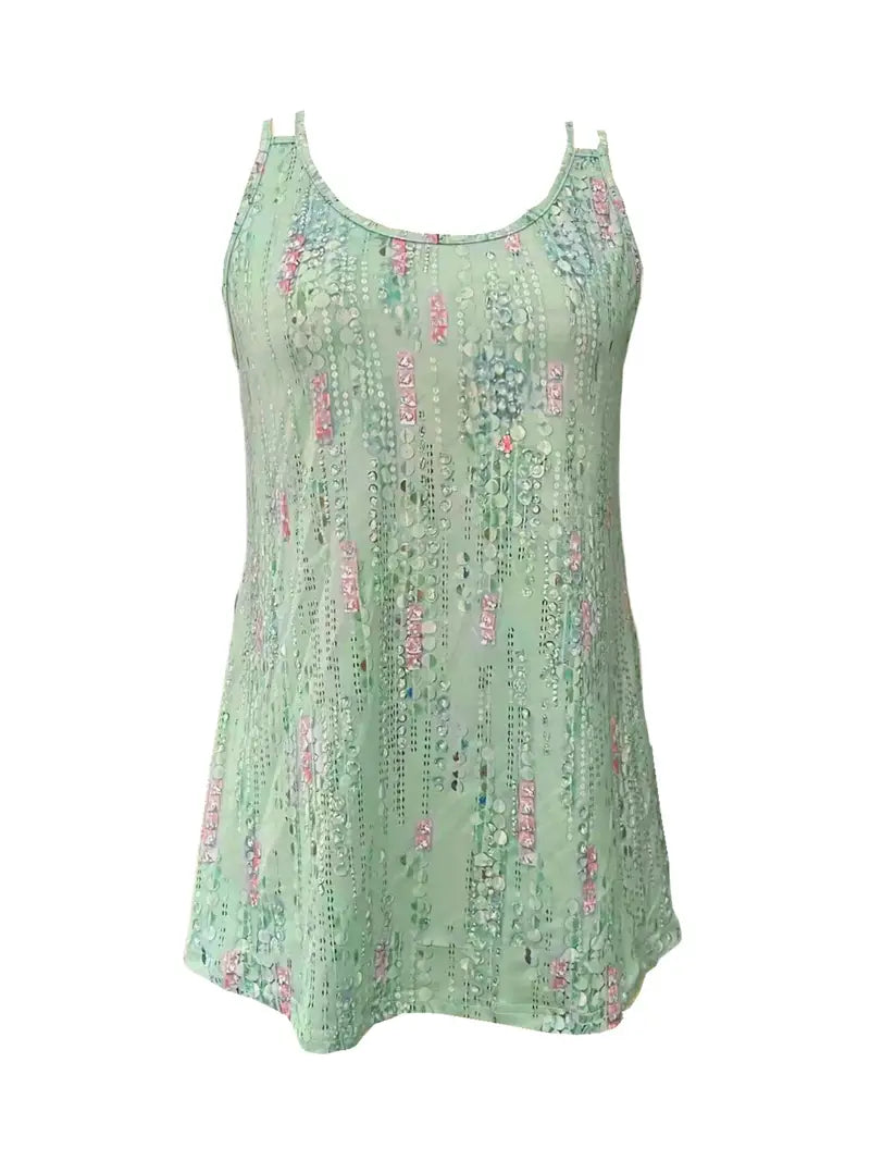 Summer Casual Sleeveless Top Printed Double Shoulder Strap Women's Stylish Camisole.