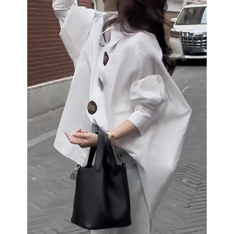 Women's Long Sleeve Button Down Shirt - Oversized Loose Fit Business Blouse Trendy Fall Casual Work Top