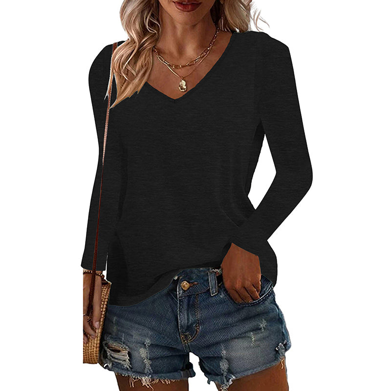 5 Pack Women's Long Sleeve T Shirts, Casual V Neck Tunic Tops Basic Loose Solid Blouses Outfit