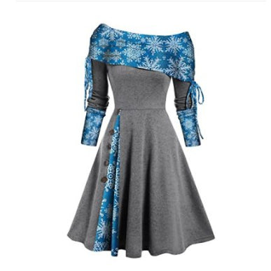 Autumn And Winter New Fashion Women's Waist Large Swing One Shoulder Long-sleeved Dress Female