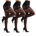 3 Pairs Plus Size Womens Sheer Tights 20D High Waist Control Top Pantyhose With Reinforced Toes