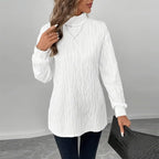 Women's Elegant Turtleneck Sweater, Solid Color Long Sleeve Knit Top With Slit Hem For Spring Fall Wear