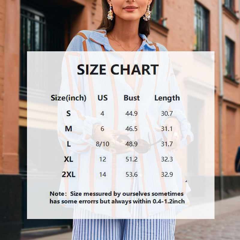 Women's Casual Striped Button-Down Shirt With Drop Sleeves Comfortable Loose-Fit Long Sleeve Top For Spring & Fall