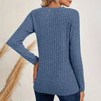 Women's 3 Pack Ribbed Knit Long Sleeve T-Shirt, Slim Fit Crewneck Top, Casual Basic Tee