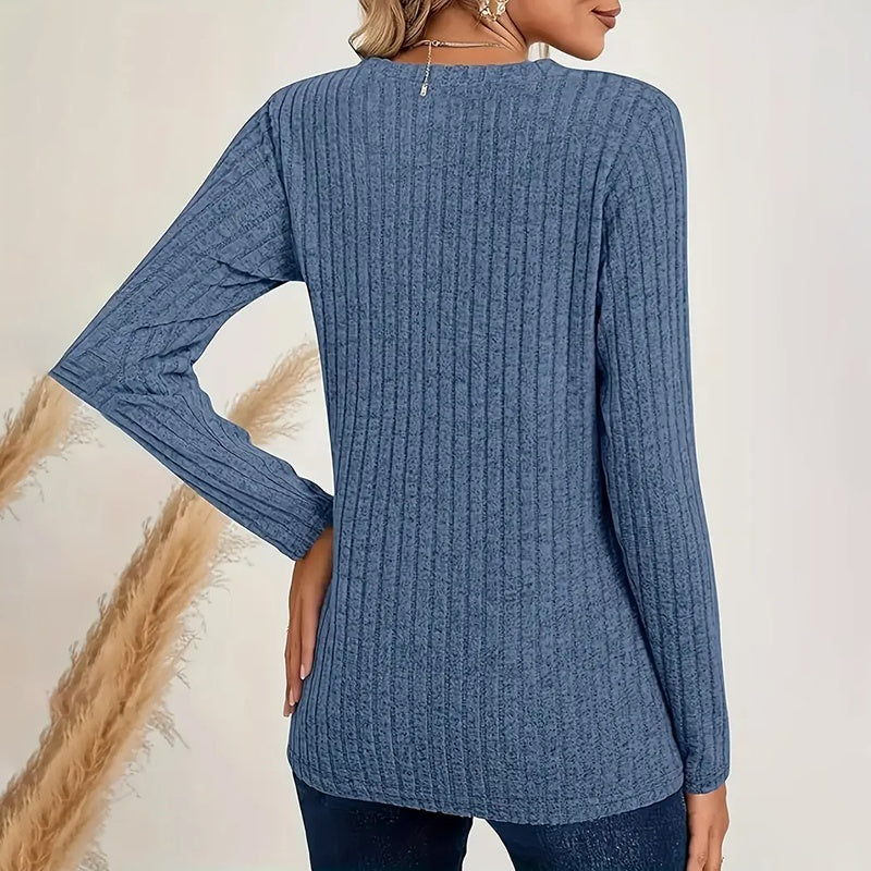 Women's 3 Pack Ribbed Knit Long Sleeve T-Shirt, Slim Fit Crewneck Top, Casual Basic Tee