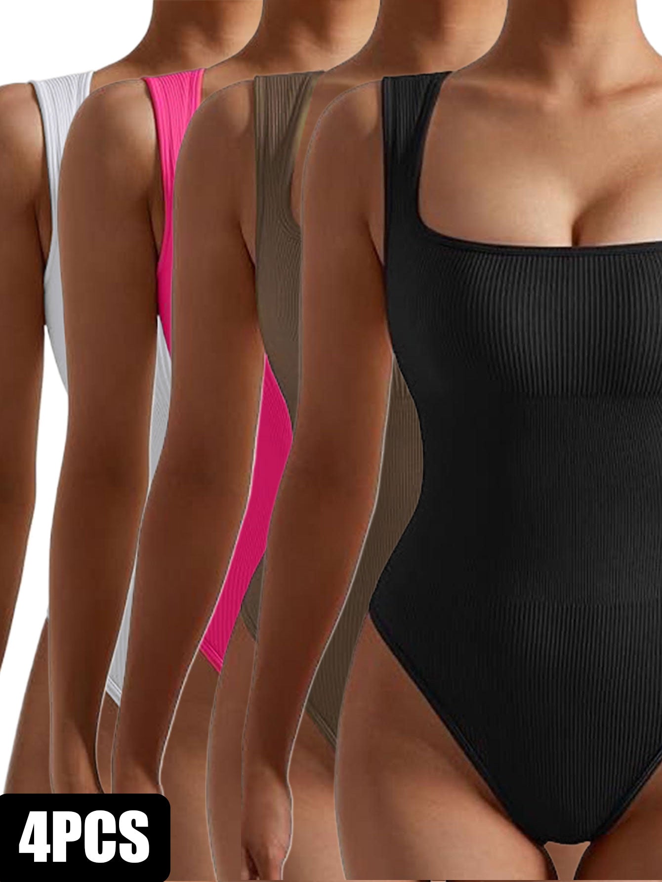 4 Pack Women Jumpsuit Workout Romper Short Sleeve Gym One Piece Bodycon Unitards Tummy Control Yoga Bodysuit